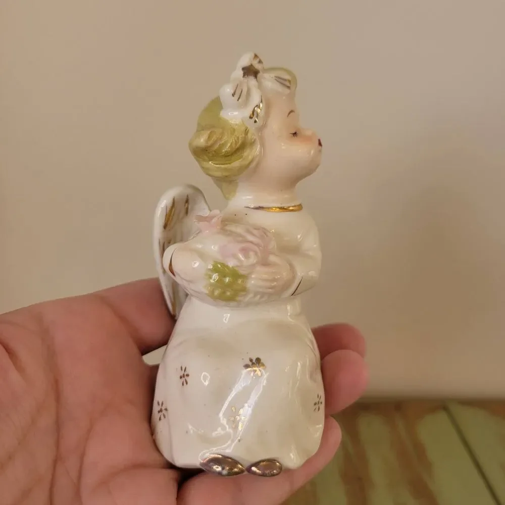Ceramic Angel Figurine with Flowers